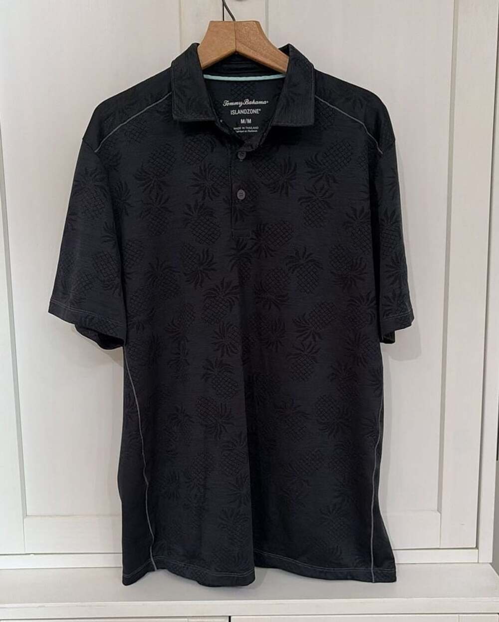 Tommy Bahama IslandZone Black Pineapple Jacquard Polo Shirt Men's Medium